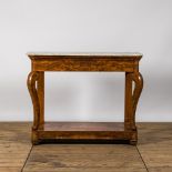 A French burl wood veneered Louis Philippe console with marble top, 19th C.