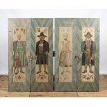 Four most probably German polychrome wooden panels with figures, 19/20th C.