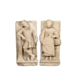 A pair of French stone carvings depicting a man and a woman, Loire Valley, late 16th C.