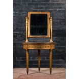 A neoclassical marble-topped gilt wooden corner console table with a mirror, 19th C.