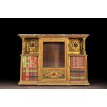 A polychrome and partly gilt wooden Renaissance Revival cabinet with trompe l'oeil doors, Italy, 19t