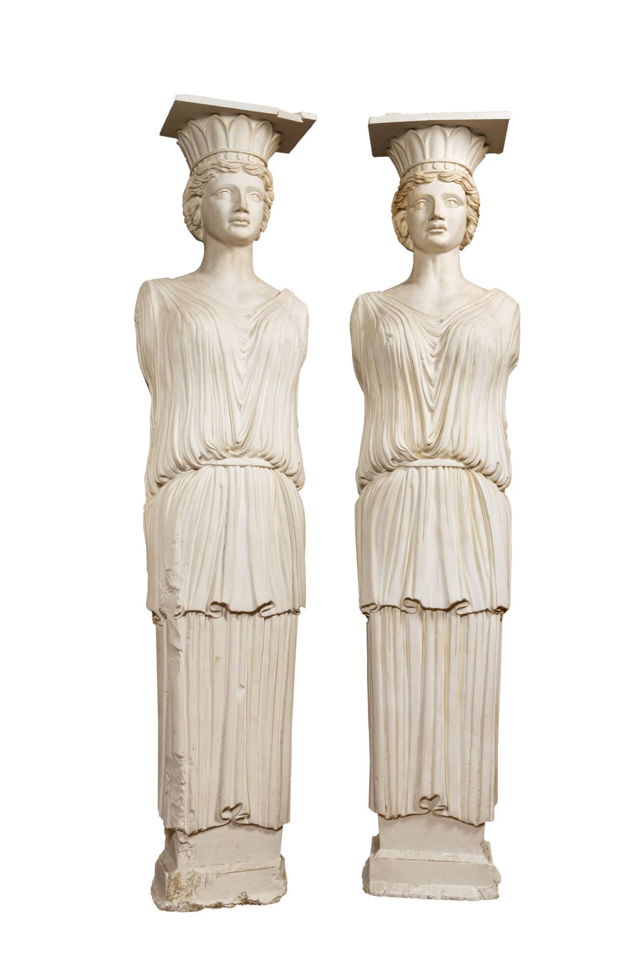 A pair of large plaster models of caryatids, 20th C.