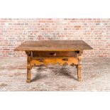 A presumably German walnut table with drawer, 18th C.