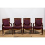 Four French Directoire armchairs with purple upholstery, 19th C.