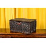 A gothic oak armorial box, 15th C.