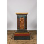 A polychromed and gilt monogrammed wooden column with inner compartment, 19th C.