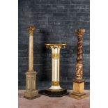 Three polychromed and gilt wooden pedestals, 19th C.