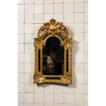 A French carved and gilt wooden Louis XV-style rocaille mirror, 19th C.