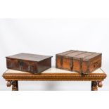 Two iron-mounted wooden chests, 17/18th C.