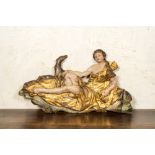 A polychromed and gilt wood carving depicting the goddess Diana and her dog, 17th C.