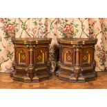 A pair of partly gilded wooden Gothic Revival stands, 19th C.