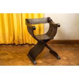 A wooden 'dantesca' folding chair, Italy, 17/18th C.