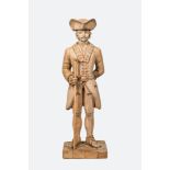 A bleached oak wooden sculpture of a gentleman, 20th C.