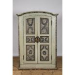 A most probably Austrian patinated wooden two-door linen cupboard, 19th C.