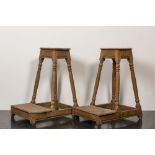 A pair of wooden prayer benches or stools, 18/19th C.
