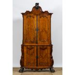A Dutch burl wood veneer baroque four-door cabinet, 18th C.