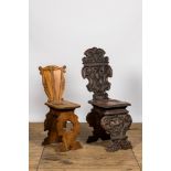 Two Italian wooden sgabellos, one with mascarons, 19/20th C.