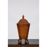 An English George III octagonal mahogany cutlery box on lion paw feet, early 19th C.