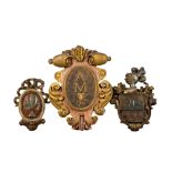 Three polychrome wooden cartouches with coats of arms, 18/19th C.