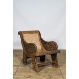 An oak wooden open worked colonial armchair with 'cannage', 19/20th C.