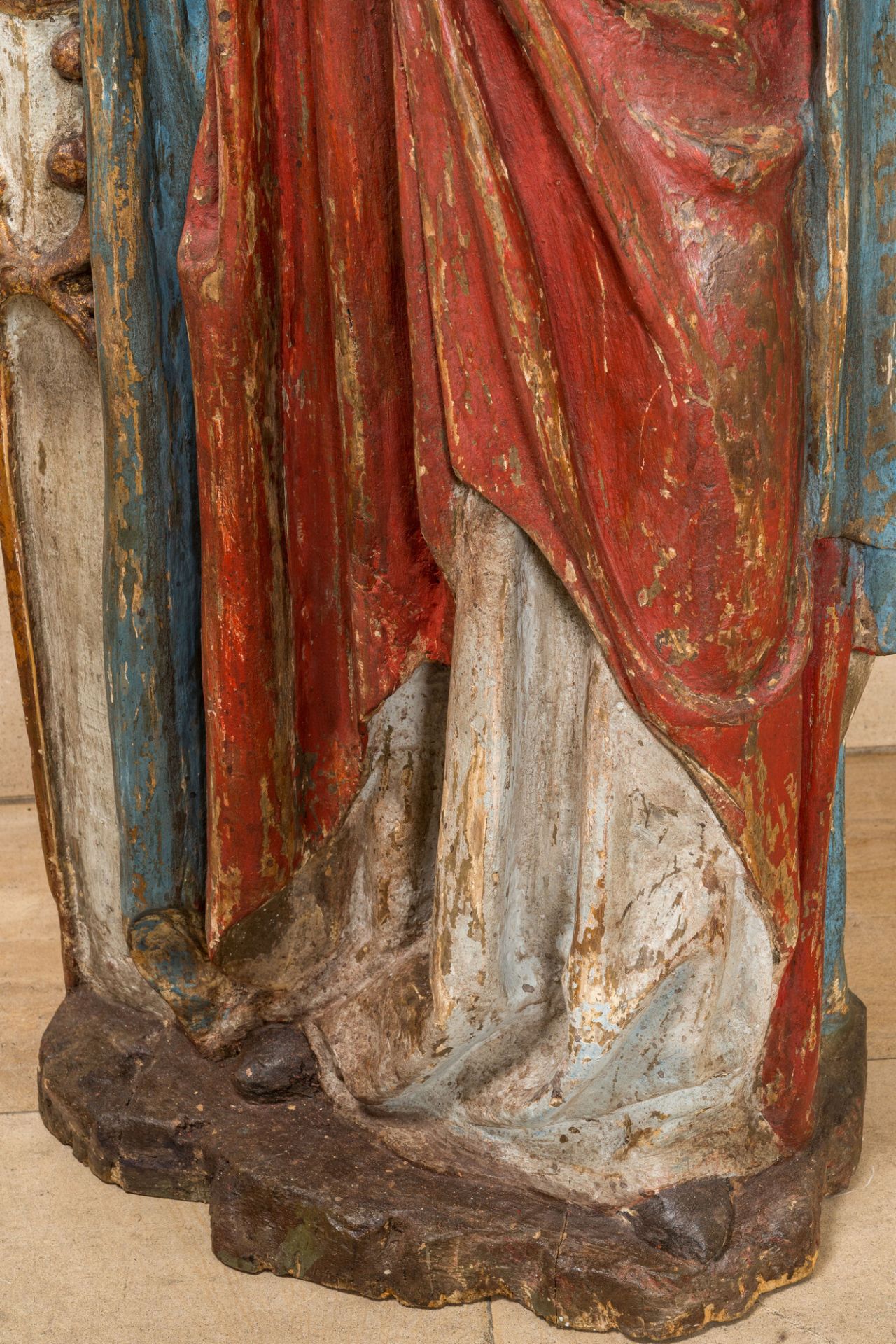 A large polychromed wooden figure of Saint Barbara, -Southern Netherlands, mid 16th C. - Image 5 of 6