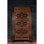 A Dutch partly ebonised oak cupboard with columns, 17th C. with later elements