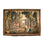 A French Aubusson tapestry depicting 'La main chaude' after Jean-Baptiste Huet, 18th C.