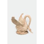 A large patinated wooden swan, 20th C.