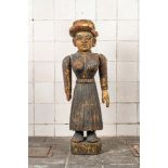 A polychrome wooden female figure, probably India, 19th C.