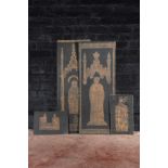 Four English Gothic Revival prints after gothic tombstones, 19th C.