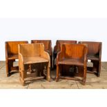 Five Gothic Revival pine chairs and one in oak, 20th C.