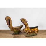 Two polychrome wooden carousel figures in the shape of a pelican and a lobster, 1st half 20th C.