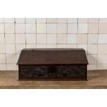 An English carved oak writing box monogrammed AW, 18th C.