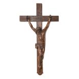 A large crucifix with carved walnut Corpus Christi, 17th C.