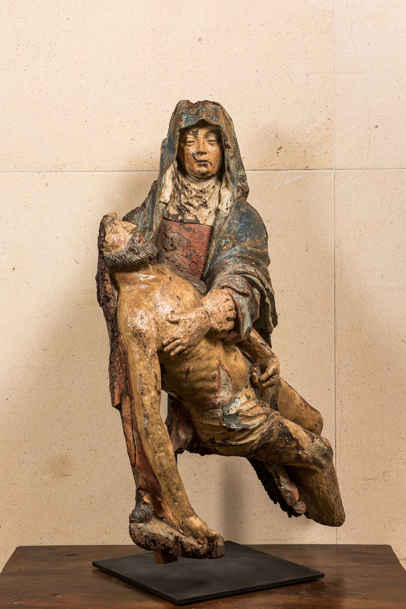 A large polychromed walnut Pieta, 1st half 16th C. - Image 2 of 6