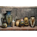 Seven polychrome glazed stoneware vases, a.o. Roger GuŽrin, Perignem, Losson and Dubois, 20th C.