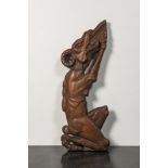 A carved wooden balustrade fragment in the shape of a female dragon, 19th C.