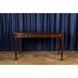 An English neoclassical mahogany writing desk with leather top, 19th C.