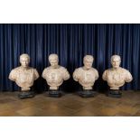 Four Italian faux marble busts of Roman emperors, 19/20th C.