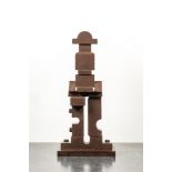 An abstract brown-painted wooden sculpture, 20th C.