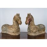 A pair of patinated terracotta horses in Chinese Han-style, 20th C.