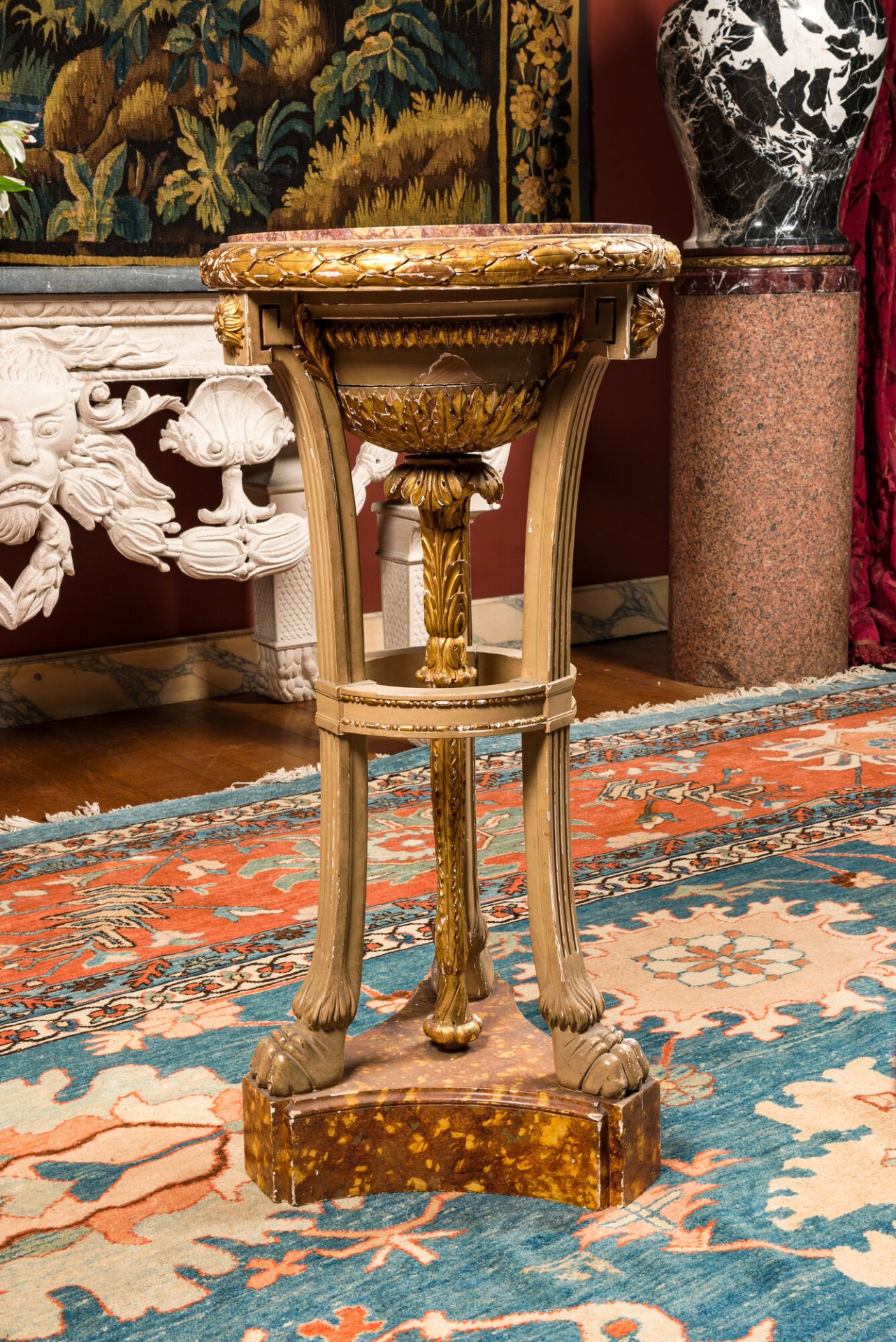 A gilt and painted wooden stand with marble top, 19th C. - Bild 2 aus 4