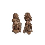 A pair of Flemish oak wooden grotesque angels, ca. 1700