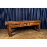 A walnut console table with three drawers, 19/20th C.