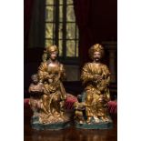 A pair of polychromed and gilt terracotta figures of a Moorish couple playing music, Italy, 18/19th