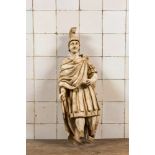 A white patinated basswooden sculpture of a Roman soldier, probably Italy, 17/18th C.