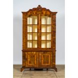 A German rootwood veneer display cabinet, 18th C.