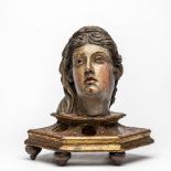 A polychromed and gilt reliquary in the shape of a lady's head, Italy, late 16th C.