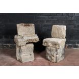 Two garden seats composed of old architectural stone fragments, 15th C. and later