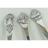 THREE DANISH SILVER SPOONS, Johannes Siggaard 1937 & 1938, with pierced ship handle top, berry